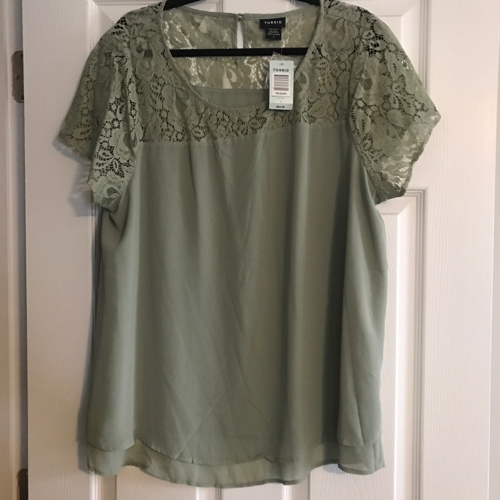 Green chiffon lace inset blouse by Torrid